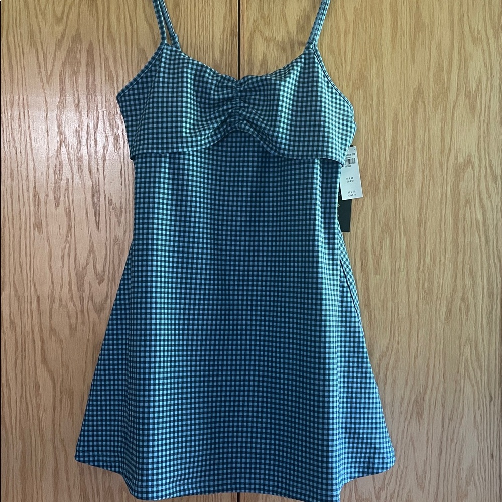 Abercrombie & Fitch YPB sculptLUX Mini Dress in Blue Gingham - Picture 7 of 8